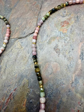 Load image into Gallery viewer, Multi Tourmaline Stone Beaded Necklace with Petite Aventurine Pendant
