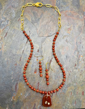 Load image into Gallery viewer, Carnelian Pendant Necklace and Earring Jewelry Set with Red Jasper beads