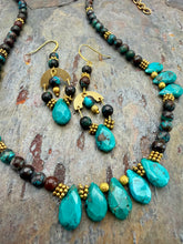 Load image into Gallery viewer, Turquoise Bib Style Necklace Jewelry Set with Chrysocolla Azurite beads