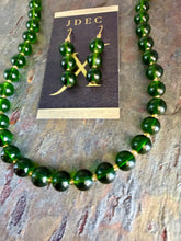 Load image into Gallery viewer, Dark Green Glass Beaded Necklace and Earring Set