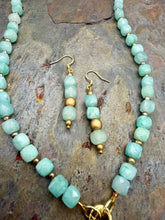 Load image into Gallery viewer, Multi Pendant Necklace and Earring Jewelry Set featuring Cubed Amazonite Beads