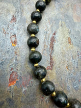 Load image into Gallery viewer, Dark Green Labradorite Stone Necklace with Gold Leaf Pendant