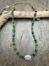 Load image into Gallery viewer, Ruby Zoisite Stone Beaded Necklace with Freshwater Pearl Focal