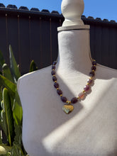 Load image into Gallery viewer, Plum Agate Stone Necklace Set with Heart Shaped Pendant