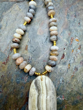 Load image into Gallery viewer, Bamboo Leaf Jasper with Calcite Stone Pendant Statement Jewelry Set