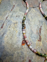 Load image into Gallery viewer, Multi Tourmaline Stone Beaded Necklace with Petite Aventurine Pendant