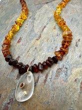 Load image into Gallery viewer, Ombre Amber Statement Necklace with Quartz Pendant