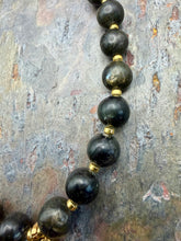 Load image into Gallery viewer, Dark Green Labradorite Stone Necklace with Gold Leaf Pendant