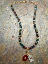 Load image into Gallery viewer, Ocean Jasper Carabiner Necklace with Carnelian and Quartz Interchangeable Pendants