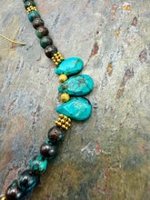 Load image into Gallery viewer, Turquoise Bib Style Necklace Jewelry Set with Chrysocolla Azurite beads
