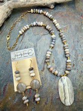Load image into Gallery viewer, Bamboo Leaf Jasper with Calcite Stone Pendant Statement Jewelry Set