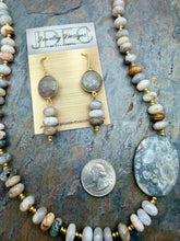 Load image into Gallery viewer, Asymmetric Bamboo Leaf Jasper Stone Statement Jewelry Set with Crazy Lace Agate Focal