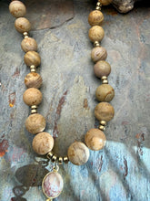 Load image into Gallery viewer, Wood Grain Jasper Stone Statement Pendant Necklace Set