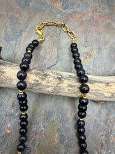 Load image into Gallery viewer, Blue Goldstone Stone Beaded Necklace with Freshwater Pearl Focal