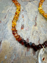 Load image into Gallery viewer, Ombre Amber Statement Necklace with Quartz Pendant