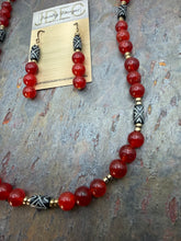 Load image into Gallery viewer, Red Quartz Stone Beaded Jewelry Set with Bone Beads