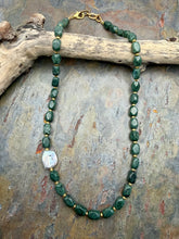 Load image into Gallery viewer, Mint Jasper Stone Beaded Asymmetrical Necklace with Freshwater Pearl Focal
