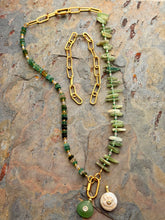 Load image into Gallery viewer, Green Kyanite and Ancient Roman Glass Interchangeable Necklace Set with Aventurine and FWP Pendants