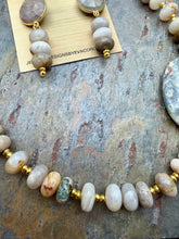 Load image into Gallery viewer, Asymmetric Bamboo Leaf Jasper Stone Statement Jewelry Set with Crazy Lace Agate Focal