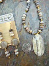 Load image into Gallery viewer, Bamboo Leaf Jasper with Calcite Stone Pendant Statement Jewelry Set