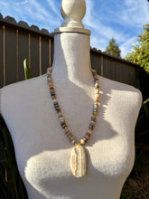 Load image into Gallery viewer, Bamboo Leaf Jasper with Calcite Stone Pendant Statement Jewelry Set