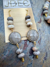 Load image into Gallery viewer, Bamboo Leaf Jasper with Calcite Stone Pendant Statement Jewelry Set