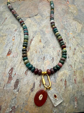 Load image into Gallery viewer, Ocean Jasper Carabiner Necklace with Carnelian and Quartz Interchangeable Pendants