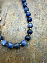 Load image into Gallery viewer, Sodalite Stone Beaded Asymmetrical Necklace with Freshwater Pearl Focal