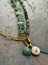 Load image into Gallery viewer, Green Kyanite and Ancient Roman Glass Interchangeable Necklace Set with Aventurine and FWP Pendants