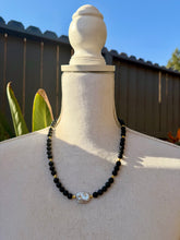 Load image into Gallery viewer, Blue Goldstone Stone Beaded Necklace with Freshwater Pearl Focal