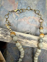 Load image into Gallery viewer, Matte Picture Jasper Stone Jewelry Set with Coral Fossil Carved Leaf Pendant