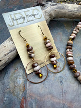 Load image into Gallery viewer, Brown Zebra Jasper Statement Jewelry Set with Antique Brass Pendant