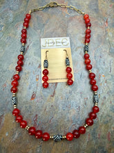 Load image into Gallery viewer, Red Quartz Stone Beaded Jewelry Set with Bone Beads