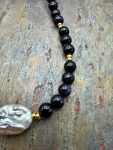 Load image into Gallery viewer, Blue Goldstone Stone Beaded Necklace with Freshwater Pearl Focal