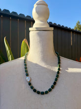 Load image into Gallery viewer, Mint Jasper Stone Beaded Asymmetrical Necklace with Freshwater Pearl Focal