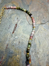 Load image into Gallery viewer, Multi Tourmaline Stone Beaded Necklace with Petite Aventurine Pendant
