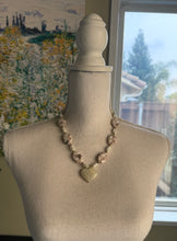 Load image into Gallery viewer, Moonstone Heart Pendant Necklace with Shell and Czech Glass Pearl Beads
