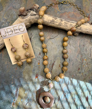 Load image into Gallery viewer, Wood Grain Jasper Stone Statement Pendant Necklace Set
