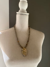 Load image into Gallery viewer, Matte Picture Jasper Stone Jewelry Set with Coral Fossil Carved Leaf Pendant