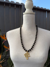 Load image into Gallery viewer, Dark Green Labradorite Stone Necklace with Gold Leaf Pendant