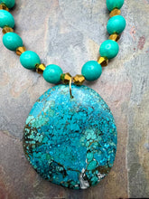 Load image into Gallery viewer, Magnesite and Czech Glass Jewelry Set with Turquoise Pendant