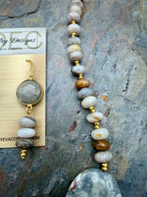 Load image into Gallery viewer, Asymmetric Bamboo Leaf Jasper Stone Statement Jewelry Set with Crazy Lace Agate Focal