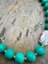 Load image into Gallery viewer, Magnesite Stone Beaded Asymmetrical Necklace with Freshwater Pearl Focal