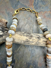 Load image into Gallery viewer, Bamboo Leaf Jasper Stone Beaded Asymmetrical Necklace with Freshwater Pearl Focal