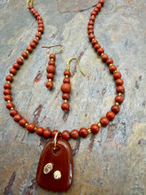 Load image into Gallery viewer, Carnelian Pendant Necklace and Earring Jewelry Set with Red Jasper beads