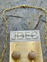 Load image into Gallery viewer, Jasper jewelry set with brass charms