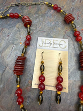 Load image into Gallery viewer, Antique Brass Pendant Statement Set with Agate and Smoky Quartz