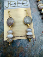 Load image into Gallery viewer, Asymmetric Bamboo Leaf Jasper Stone Statement Jewelry Set with Crazy Lace Agate Focal