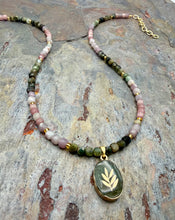 Load image into Gallery viewer, Multi Tourmaline Stone Beaded Necklace with Petite Aventurine Pendant