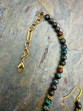 Load image into Gallery viewer, Turquoise Bib Style Necklace Jewelry Set with Chrysocolla Azurite beads